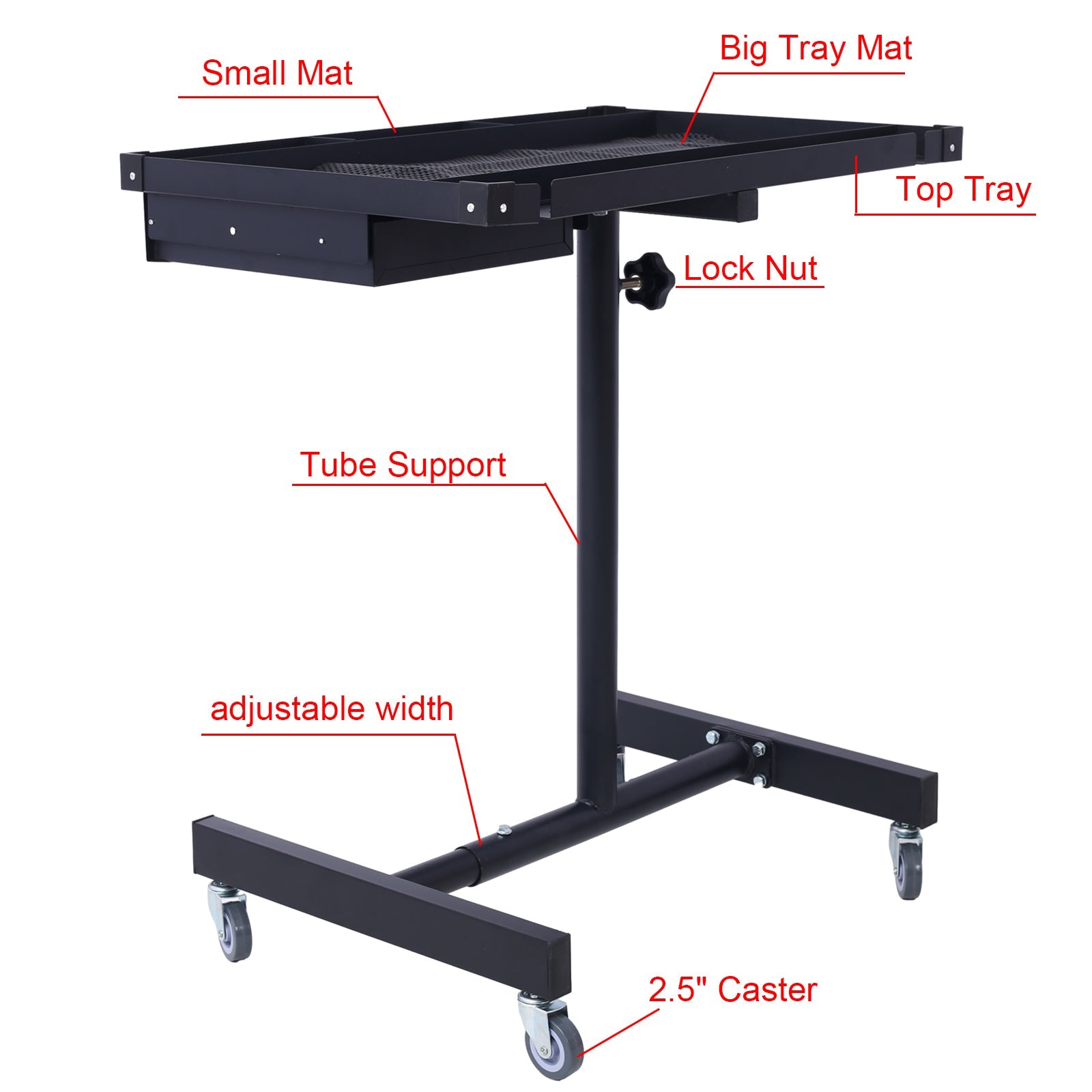 Adjustable Tear Down Work Table with Drawer for Garages, Repair Shops, and DIY, Portable, (4) 2.5' Swivel Casters, 220 Pound Capacity, Rubber Corners, Heavy Duty Steel,black - 1st Choice Furniture Direct