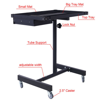 Adjustable Tear Down Work Table with Drawer for Garages, Repair Shops, and DIY, Portable, (4) 2.5' Swivel Casters, 220 Pound Capacity, Rubber Corners, Heavy Duty Steel,black - 1st Choice Furniture Direct