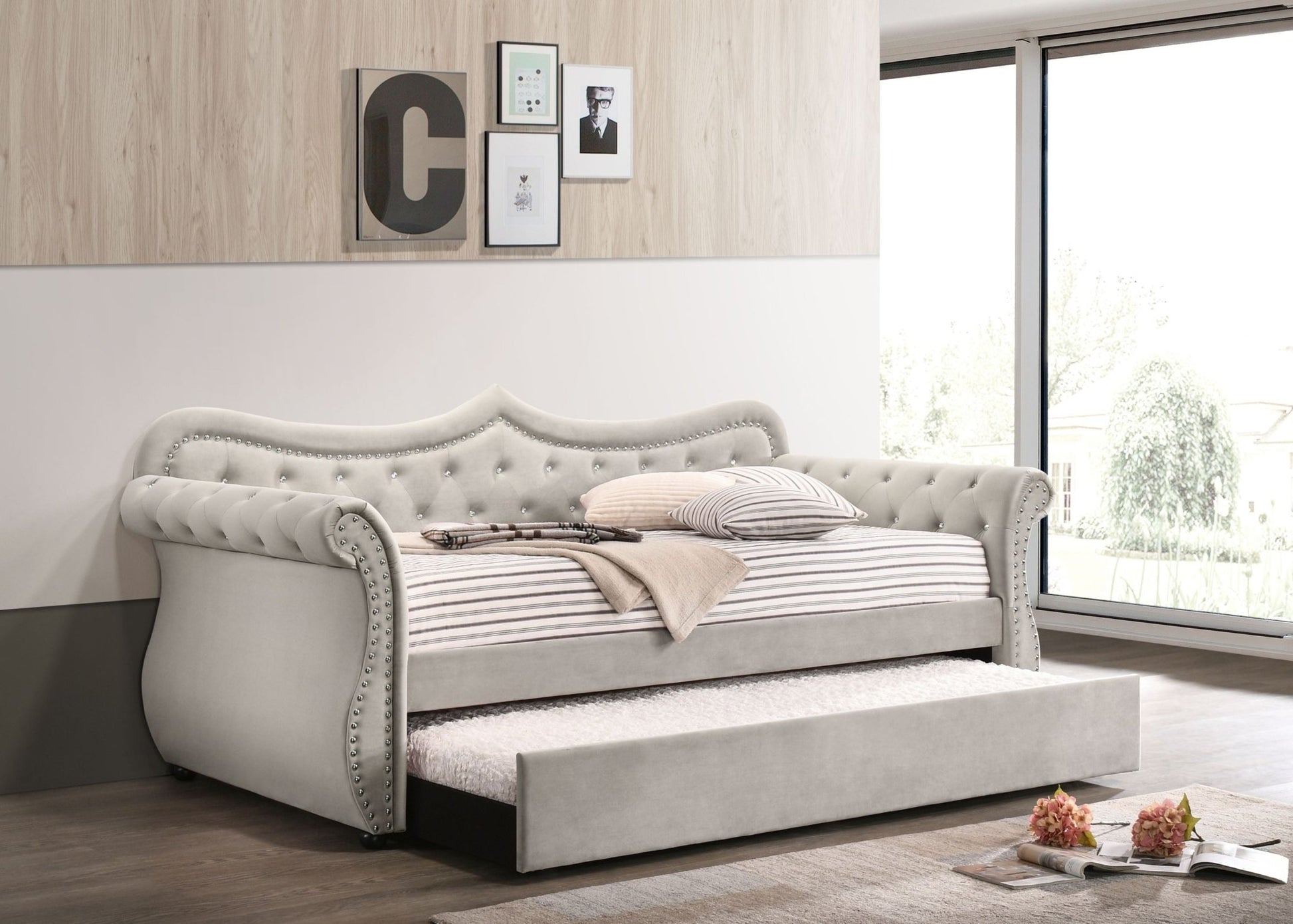 Adkins Beige Linen Daybed W/Trundle (Twin) - 1st Choice Furniture Direct