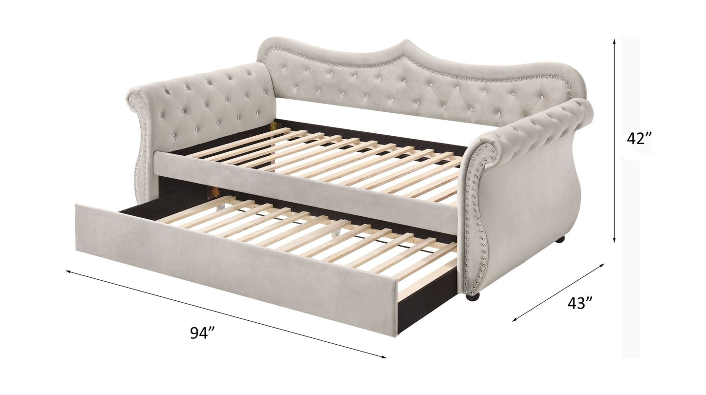 Adkins Beige Linen Daybed W/Trundle (Twin) - 1st Choice Furniture Direct