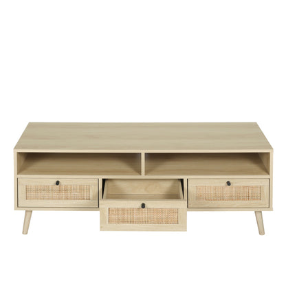 1st Choice Rattan TV Stand Console with Solid Wood Feet in Natural