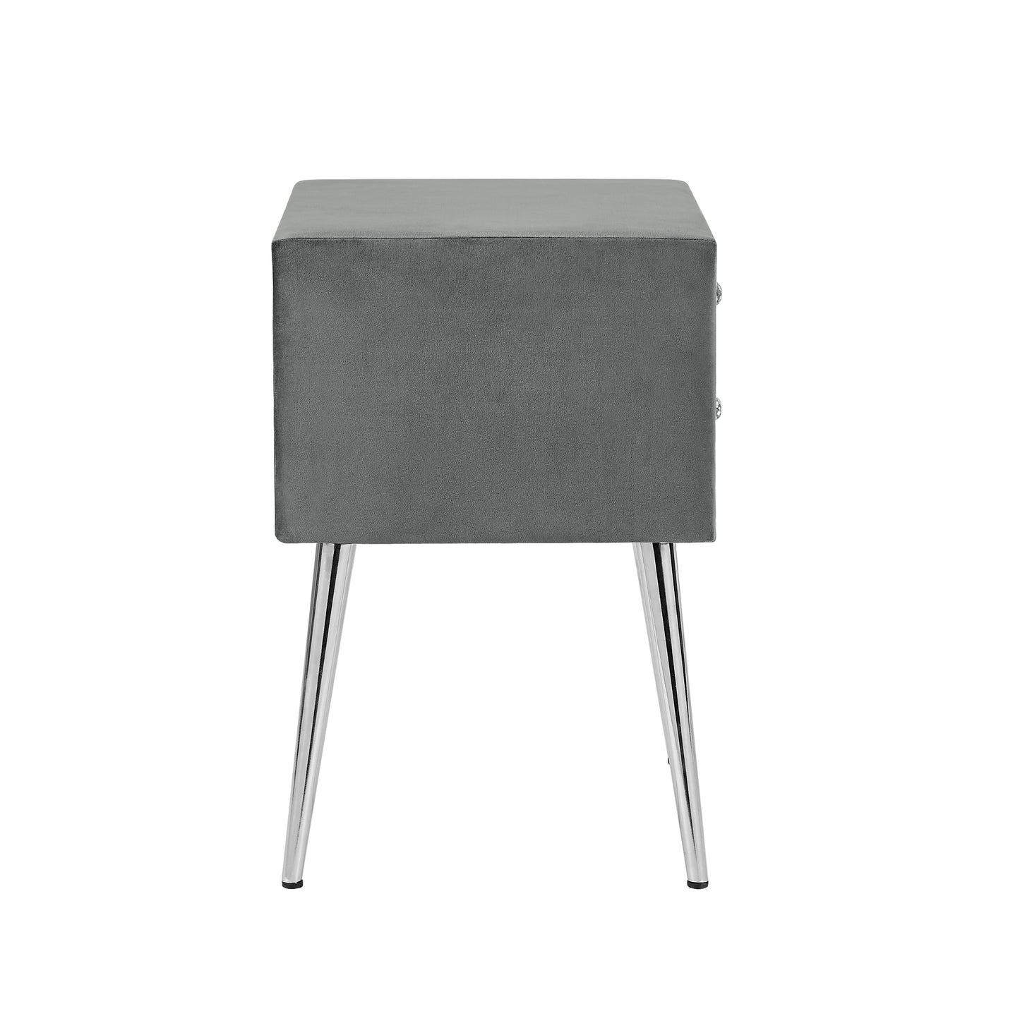 1st Choice Durable Elegant Grey Velvet Nightstand in Classic Silver