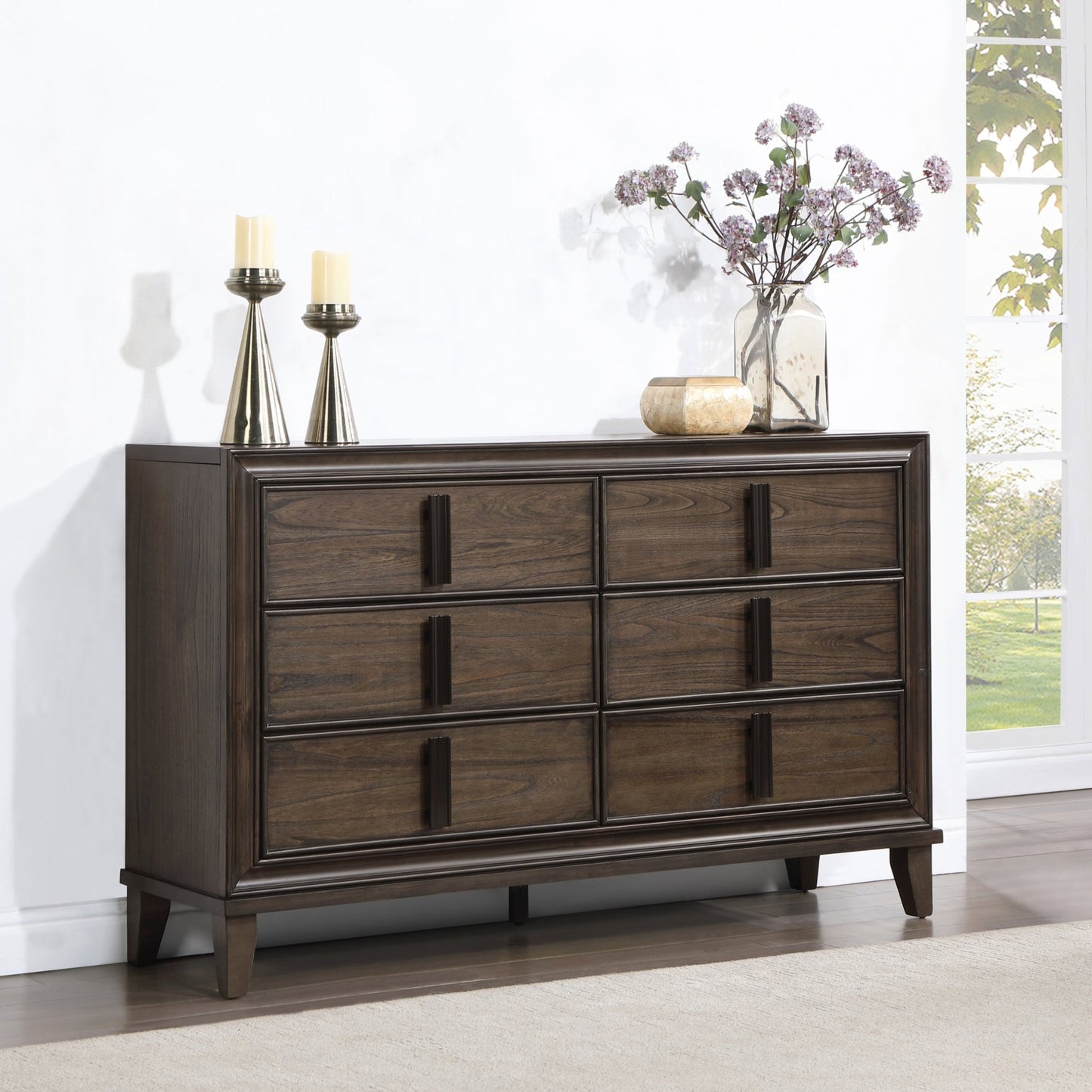 Aetheria Contemporary Wood 6 - Drawer Dresser in Dark Brown - 1st Choice Furniture Direct