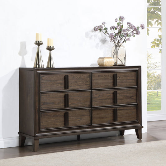Aetheria Contemporary Wood 6 - Drawer Dresser in Dark Brown - 1st Choice Furniture Direct