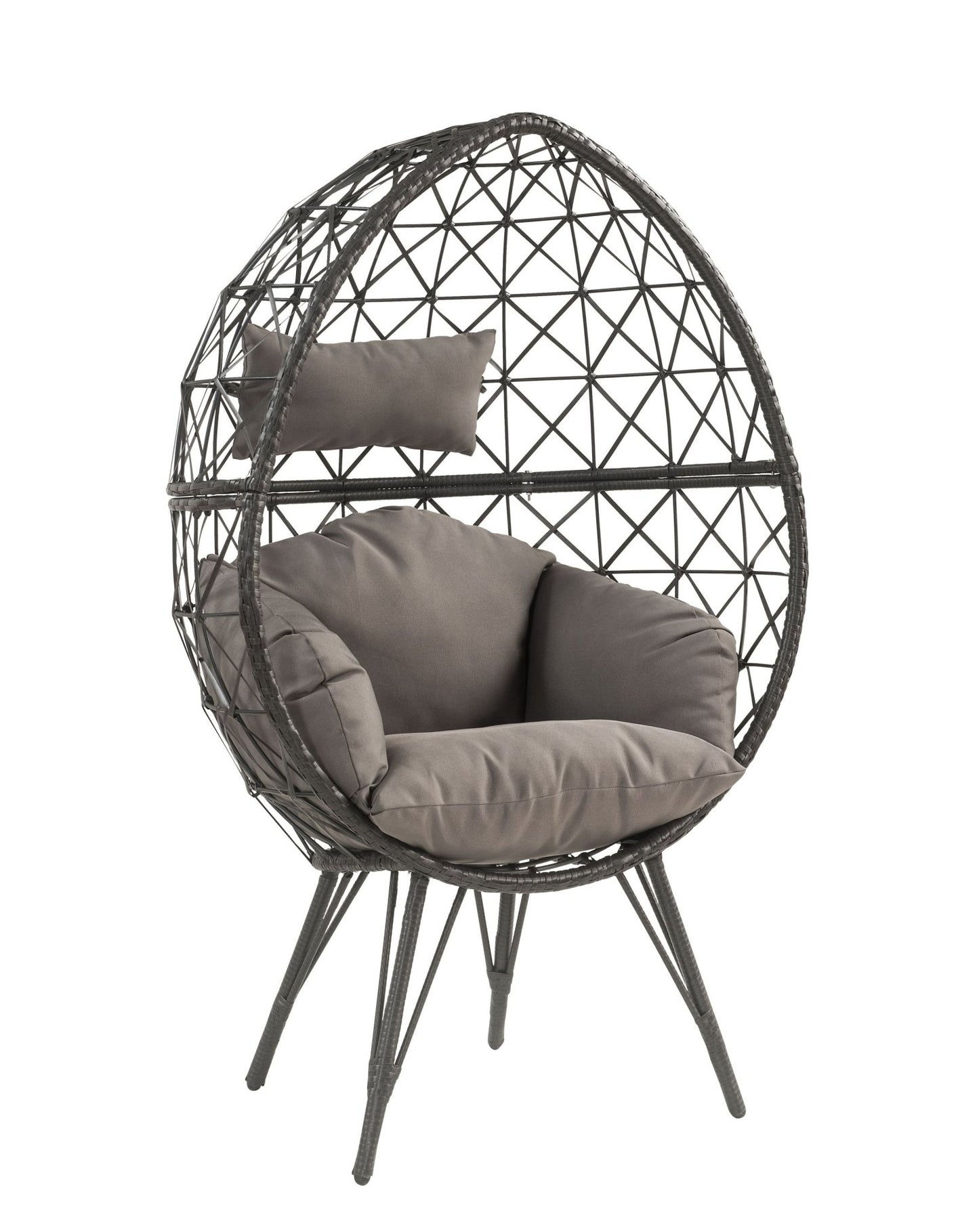 Aeven Light Gray Fabric & Black Wicker Patio Lounge Chair - 1st Choice Furniture Direct