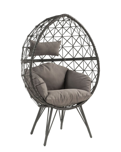 Aeven Light Gray Fabric & Black Wicker Patio Lounge Chair - 1st Choice Furniture Direct