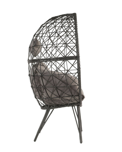 Aeven Light Gray Fabric & Black Wicker Patio Lounge Chair - 1st Choice Furniture Direct
