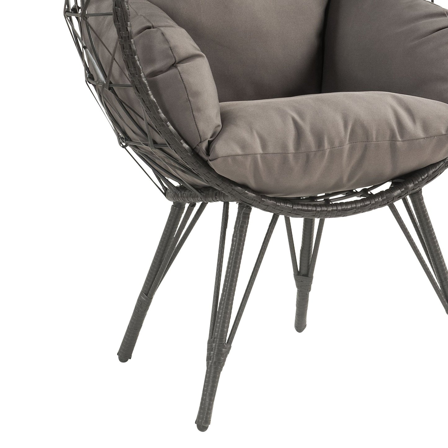 Aeven Light Gray Fabric & Black Wicker Patio Lounge Chair - 1st Choice Furniture Direct