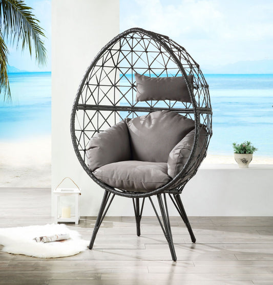 Aeven Light Gray Fabric & Black Wicker Patio Lounge Chair - 1st Choice Furniture Direct