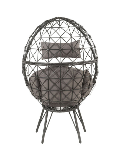 Aeven Light Gray Fabric & Black Wicker Patio Lounge Chair - 1st Choice Furniture Direct