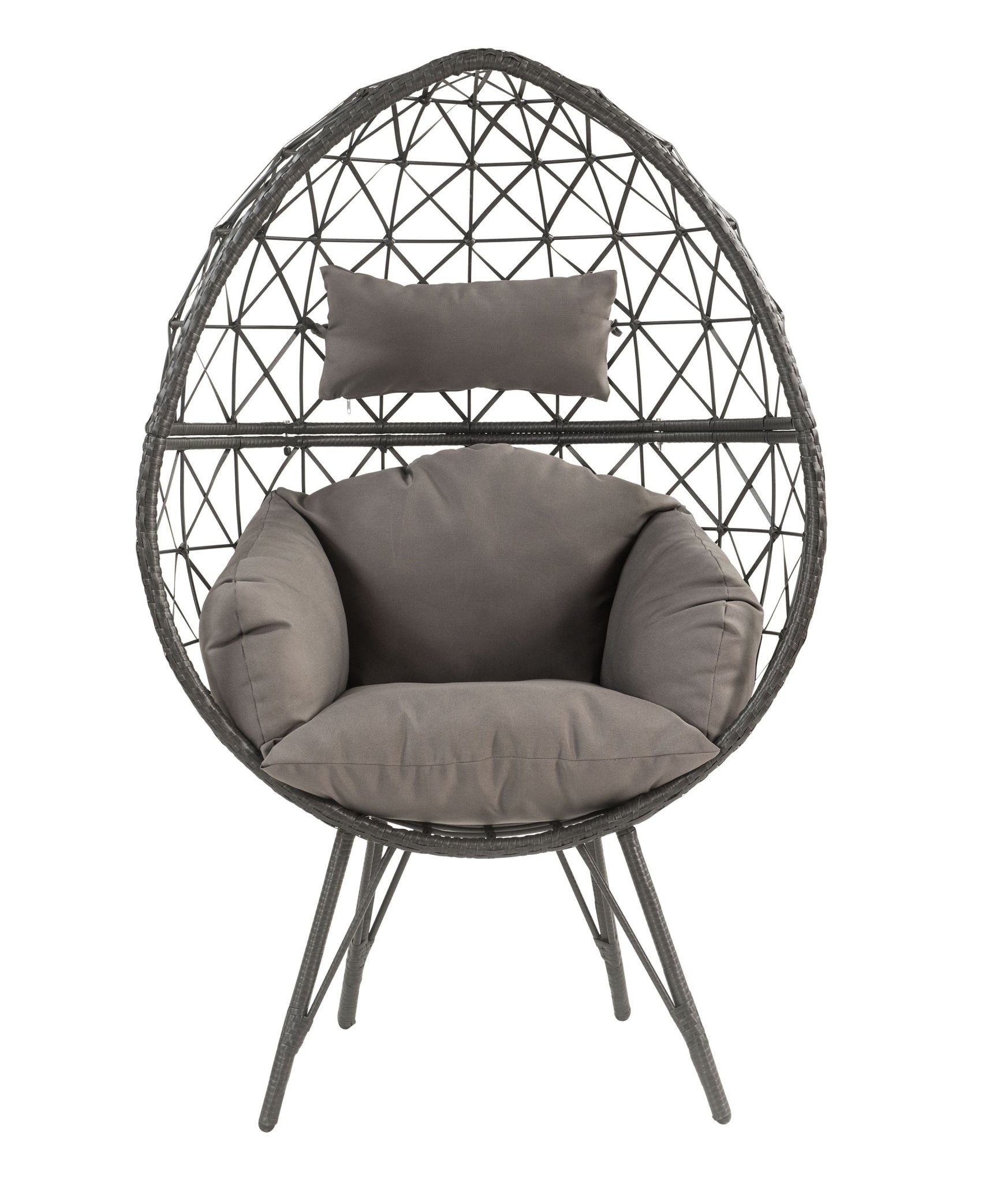 Aeven Light Gray Fabric & Black Wicker Patio Lounge Chair - 1st Choice Furniture Direct