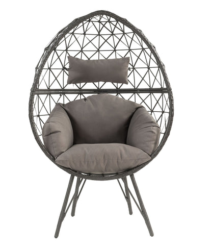 Aeven Light Gray Fabric & Black Wicker Patio Lounge Chair - 1st Choice Furniture Direct