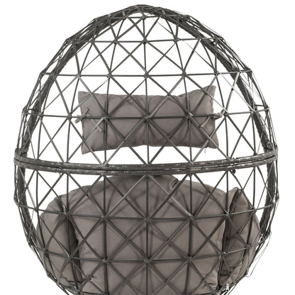 Aeven Light Gray Fabric & Black Wicker Patio Lounge Chair - 1st Choice Furniture Direct