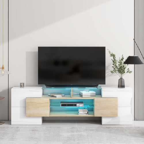 1st Choice Unique Shape TV Stand with 2 Illuminated Glass Shelves