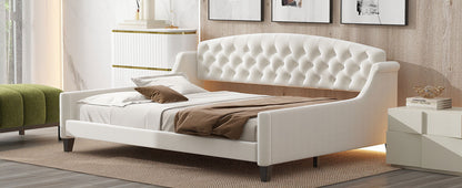 1st Choice Modern Sturdy Luxury Tufted Button Daybed Full in Beige