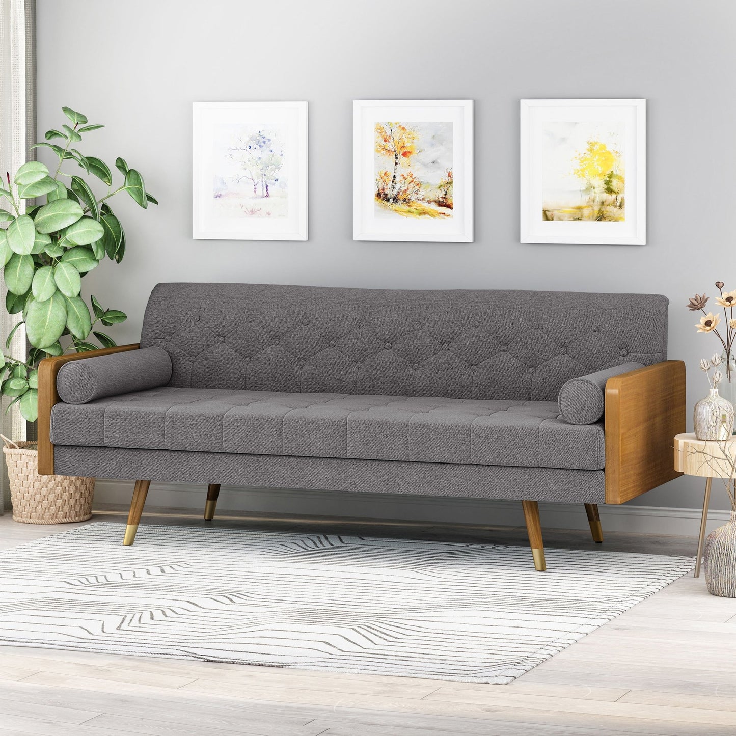 Aidan Mid Century Modern Tufted Fabric Sofa - 1st Choice Furniture Direct
