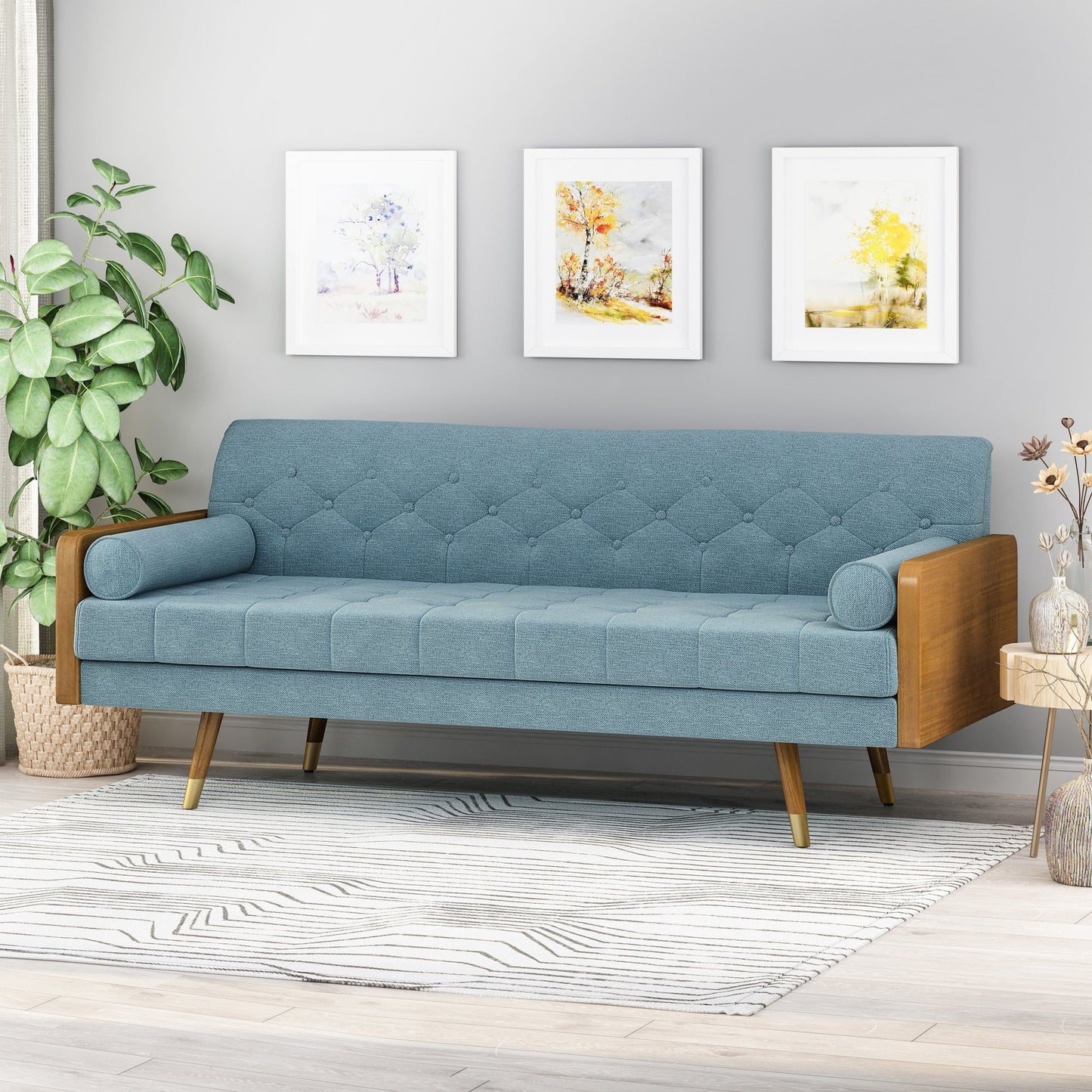 Aidan Mid Century Modern Tufted Fabric Sofa - 1st Choice Furniture Direct