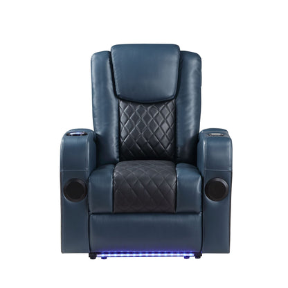 Alair Blue & Black Leather Aire Power Motion Recliner W/Bluetooth, Wireless Charger & Cupholder - 1st Choice Furniture Direct