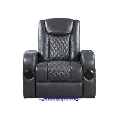 Alair Dark Gray Leather Aire Power Motion Recliner W/Bluetooth, Wireless Charger & Cupholder - 1st Choice Furniture Direct
