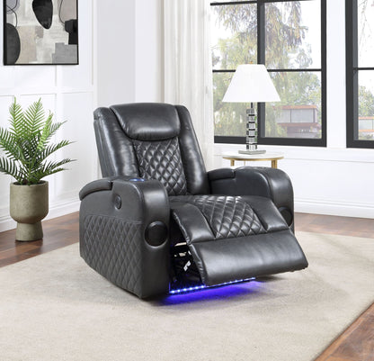Alair Dark Gray Leather Aire Power Motion Recliner W/Bluetooth, Wireless Charger & Cupholder - 1st Choice Furniture Direct