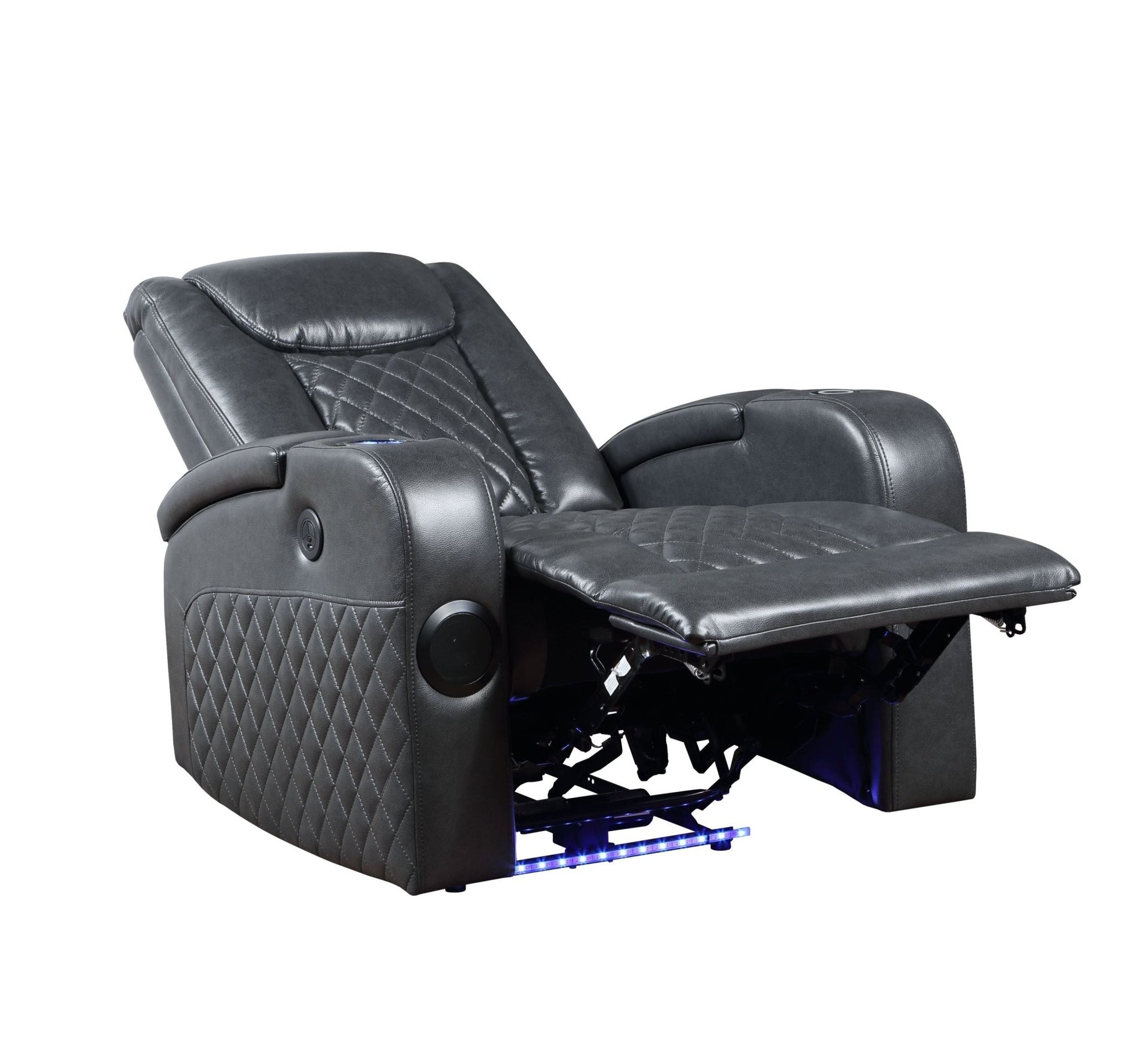 Alair Dark Gray Leather Aire Power Motion Recliner W/Bluetooth, Wireless Charger & Cupholder - 1st Choice Furniture Direct