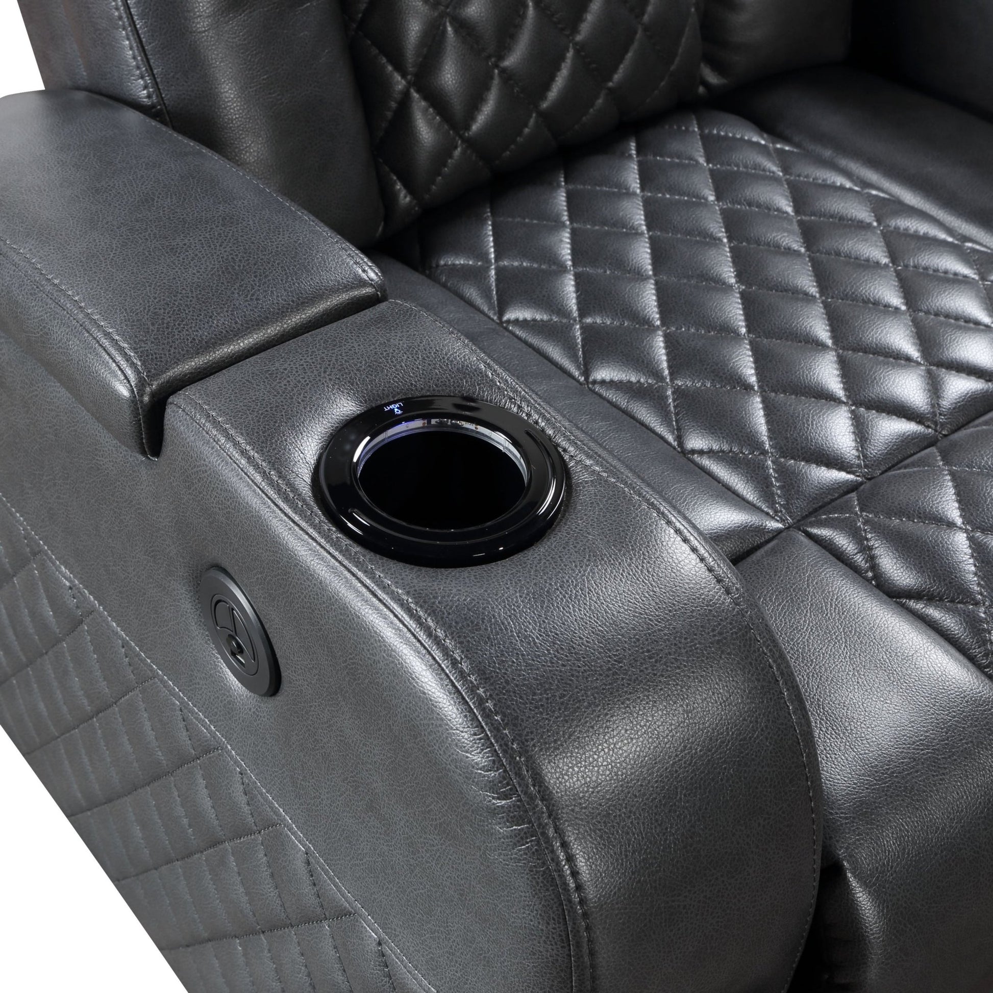 Alair Dark Gray Leather Aire Power Motion Recliner W/Bluetooth, Wireless Charger & Cupholder - 1st Choice Furniture Direct