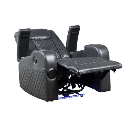 Alair Dark Gray Leather Aire Power Motion Recliner W/Bluetooth, Wireless Charger & Cupholder - 1st Choice Furniture Direct