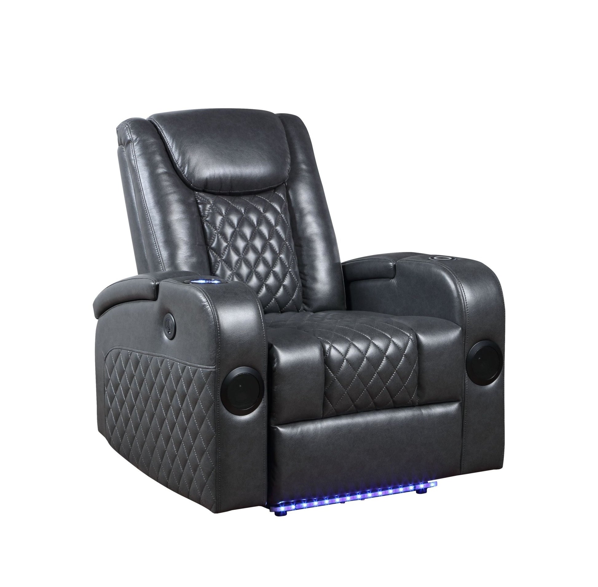 Alair Dark Gray Leather Aire Power Motion Recliner W/Bluetooth, Wireless Charger & Cupholder - 1st Choice Furniture Direct