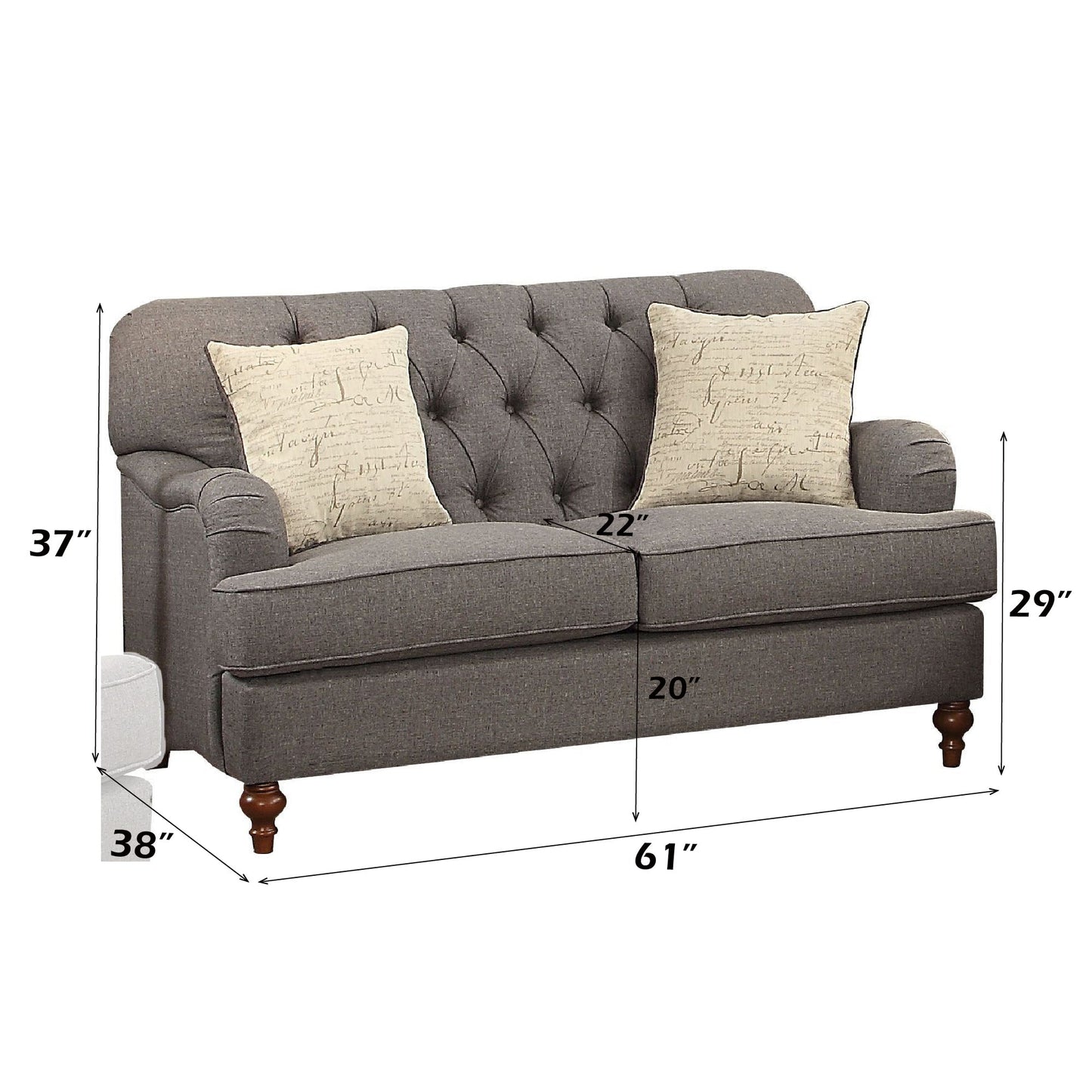 Alianza Dark Gray Fabric Loveseat W/2 Pillows - 1st Choice Furniture Direct