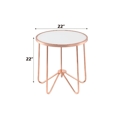 Alivia Frosted Glass & Rose Gold Finish End Table - 1st Choice Furniture Direct
