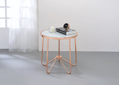 Alivia Frosted Glass & Rose Gold Finish End Table - 1st Choice Furniture Direct