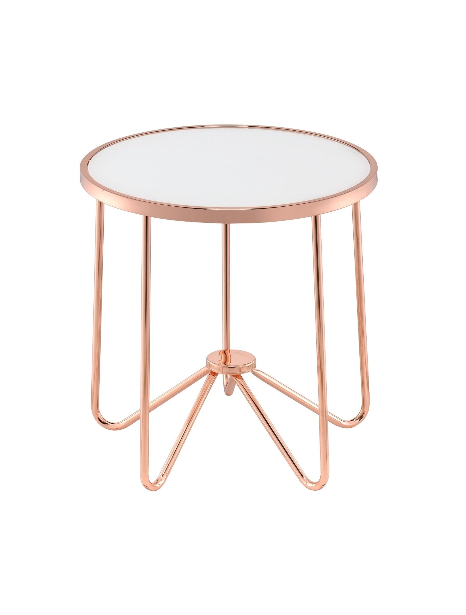 Alivia Frosted Glass & Rose Gold Finish End Table - 1st Choice Furniture Direct