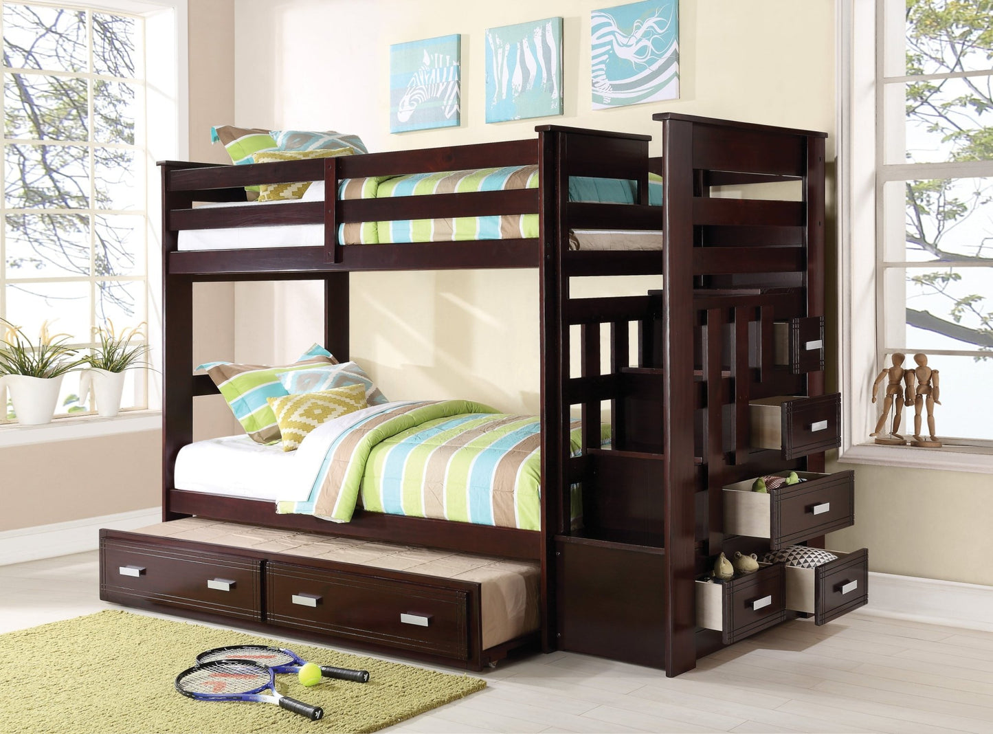 Allentown Espresso Finish Twin/Twin Bunk Bed W/Trundle & Storage - 1st Choice Furniture Direct