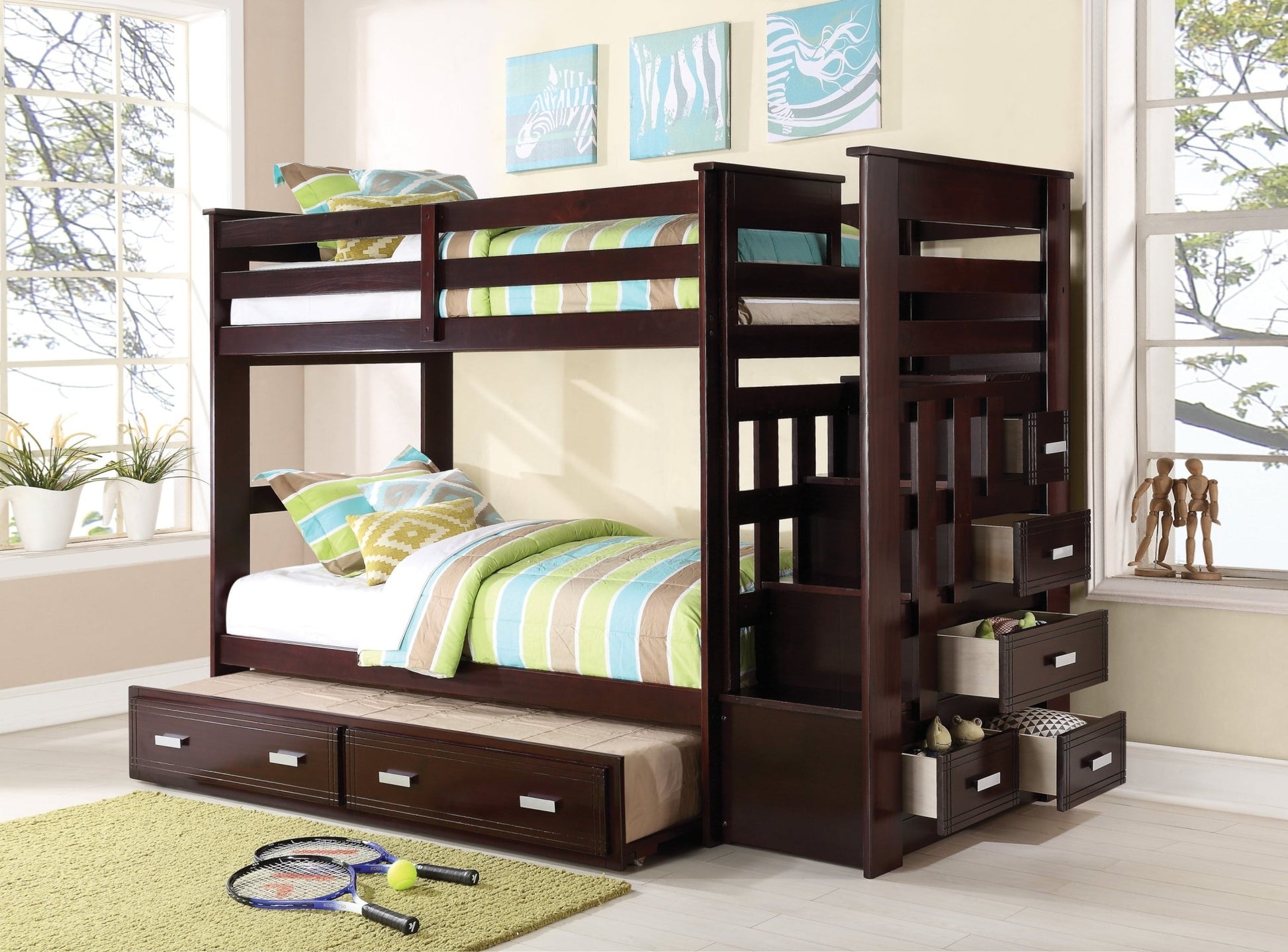 Allentown Espresso Finish Twin/Twin Bunk Bed W/Trundle & Storage - 1st Choice Furniture Direct