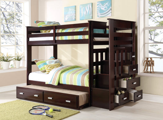 Allentown Espresso Finish Twin/Twin Bunk Bed W/Trundle & Storage - 1st Choice Furniture Direct