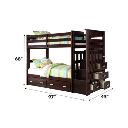 Allentown Espresso Finish Twin/Twin Bunk Bed W/Trundle & Storage - 1st Choice Furniture Direct