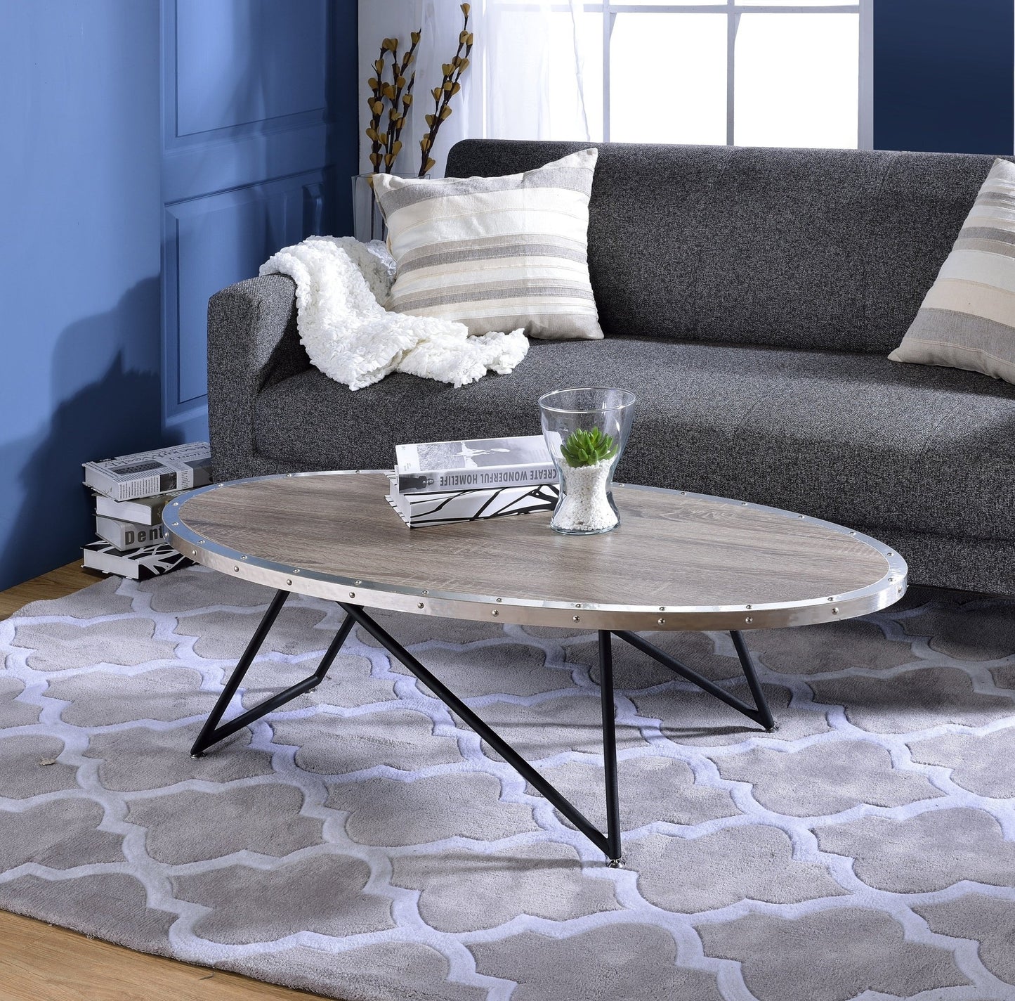 Allis Weathered Gray Oak & Metal Finish Coffee Table - 1st Choice Furniture Direct