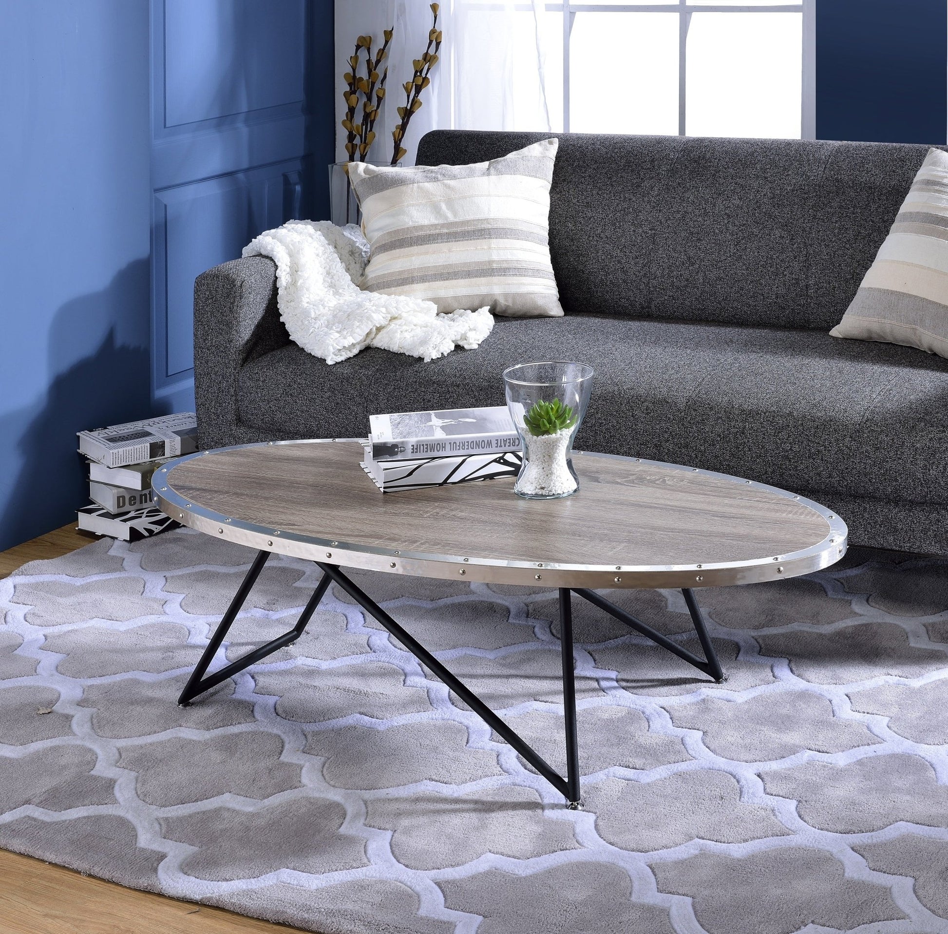 Allis Weathered Gray Oak & Metal Finish Coffee Table - 1st Choice Furniture Direct