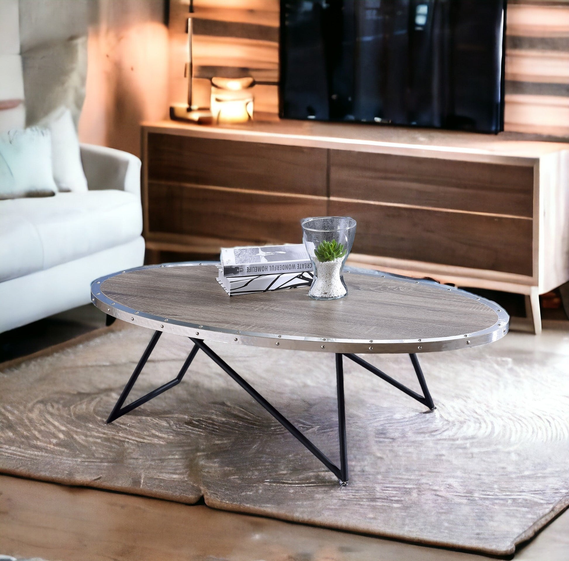Allis Weathered Gray Oak & Metal Finish Coffee Table - 1st Choice Furniture Direct