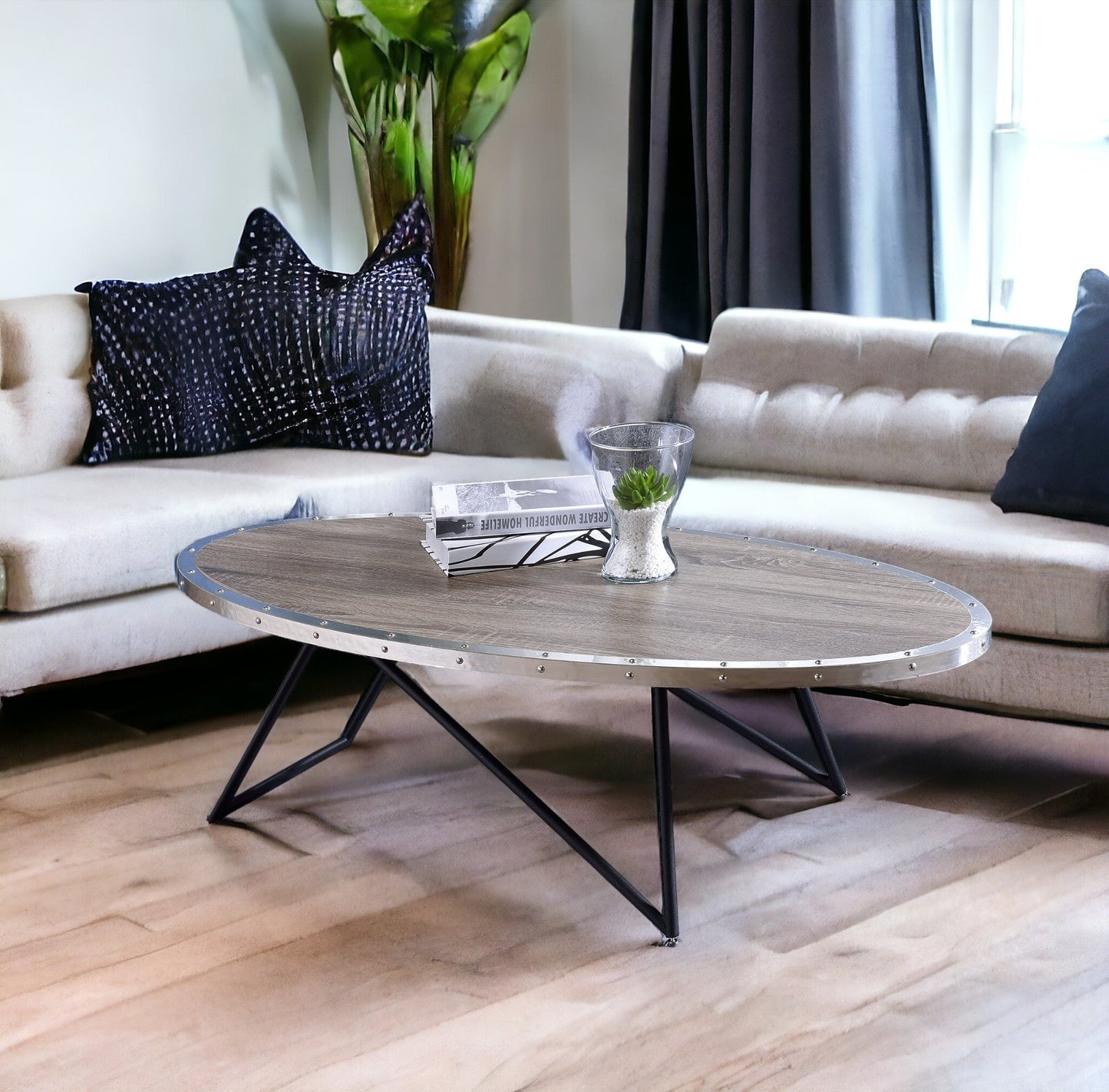 Allis Weathered Gray Oak & Metal Finish Coffee Table - 1st Choice Furniture Direct