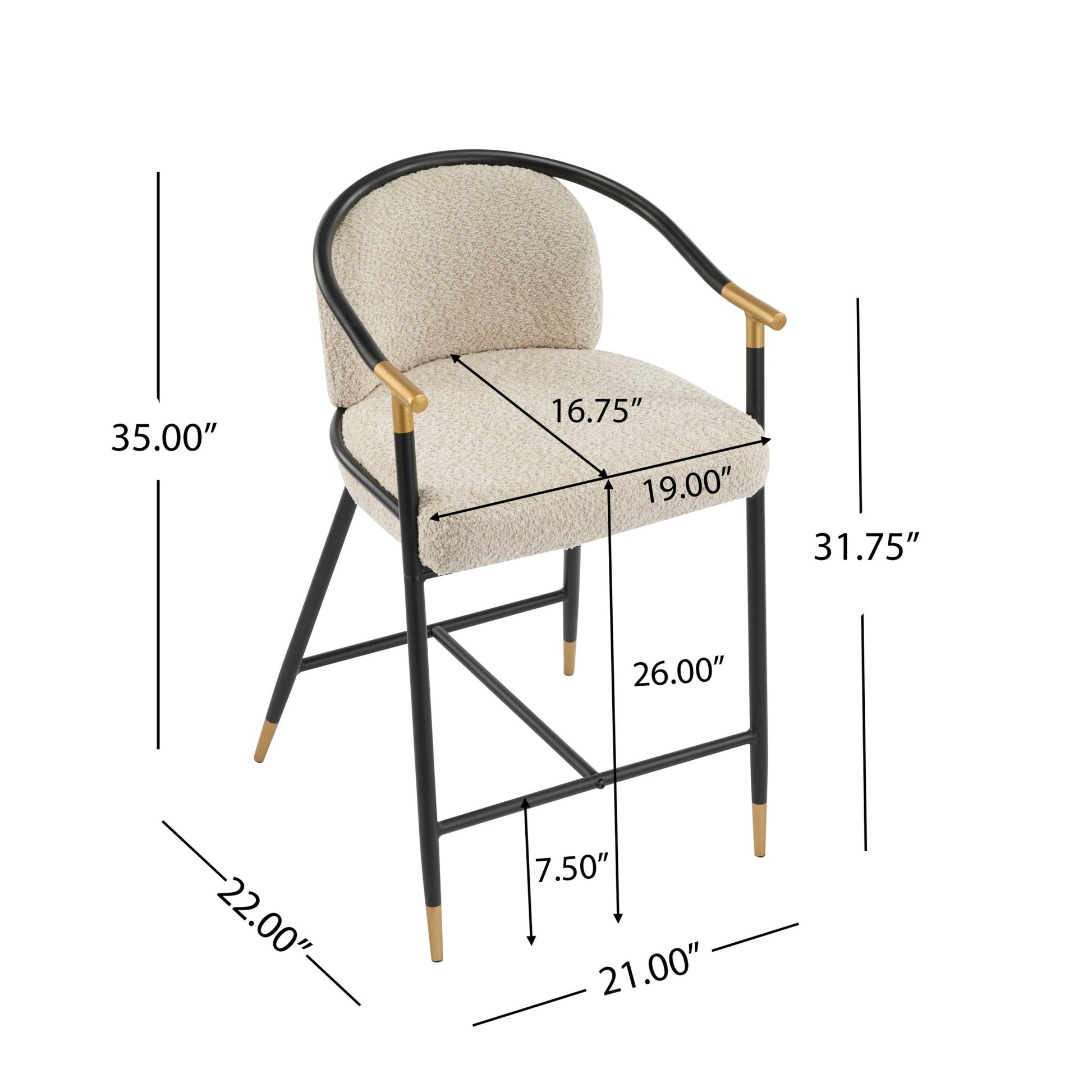 Almond Bouclé Counter Stools with Black & Gold Iron Frame – Set of 2 - 1st Choice Furniture Direct
