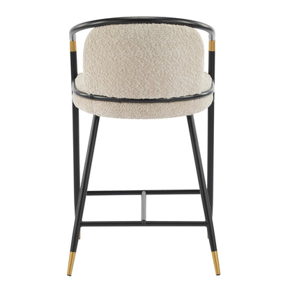 Almond Bouclé Counter Stools with Black & Gold Iron Frame – Set of 2 - 1st Choice Furniture Direct