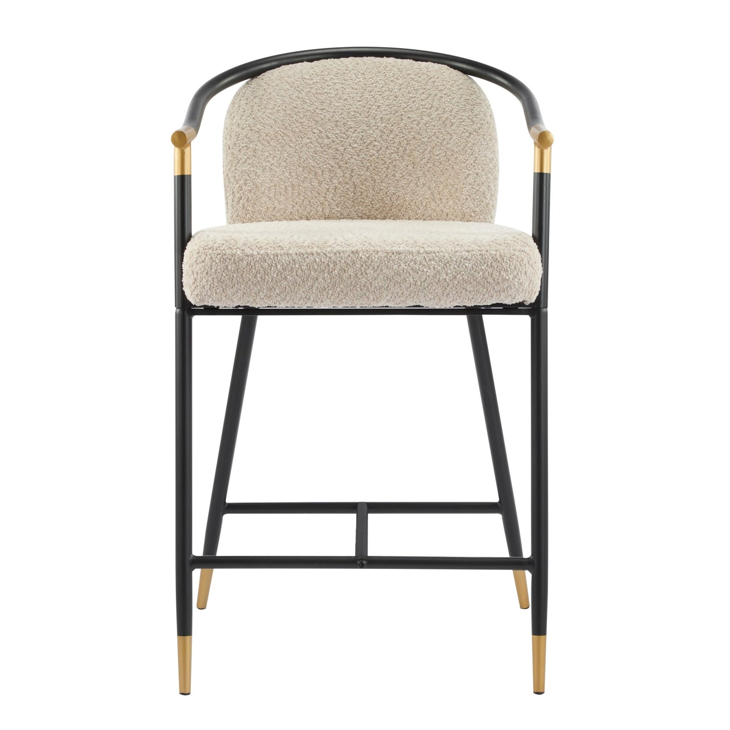 Almond Bouclé Counter Stools with Black & Gold Iron Frame – Set of 2 - 1st Choice Furniture Direct