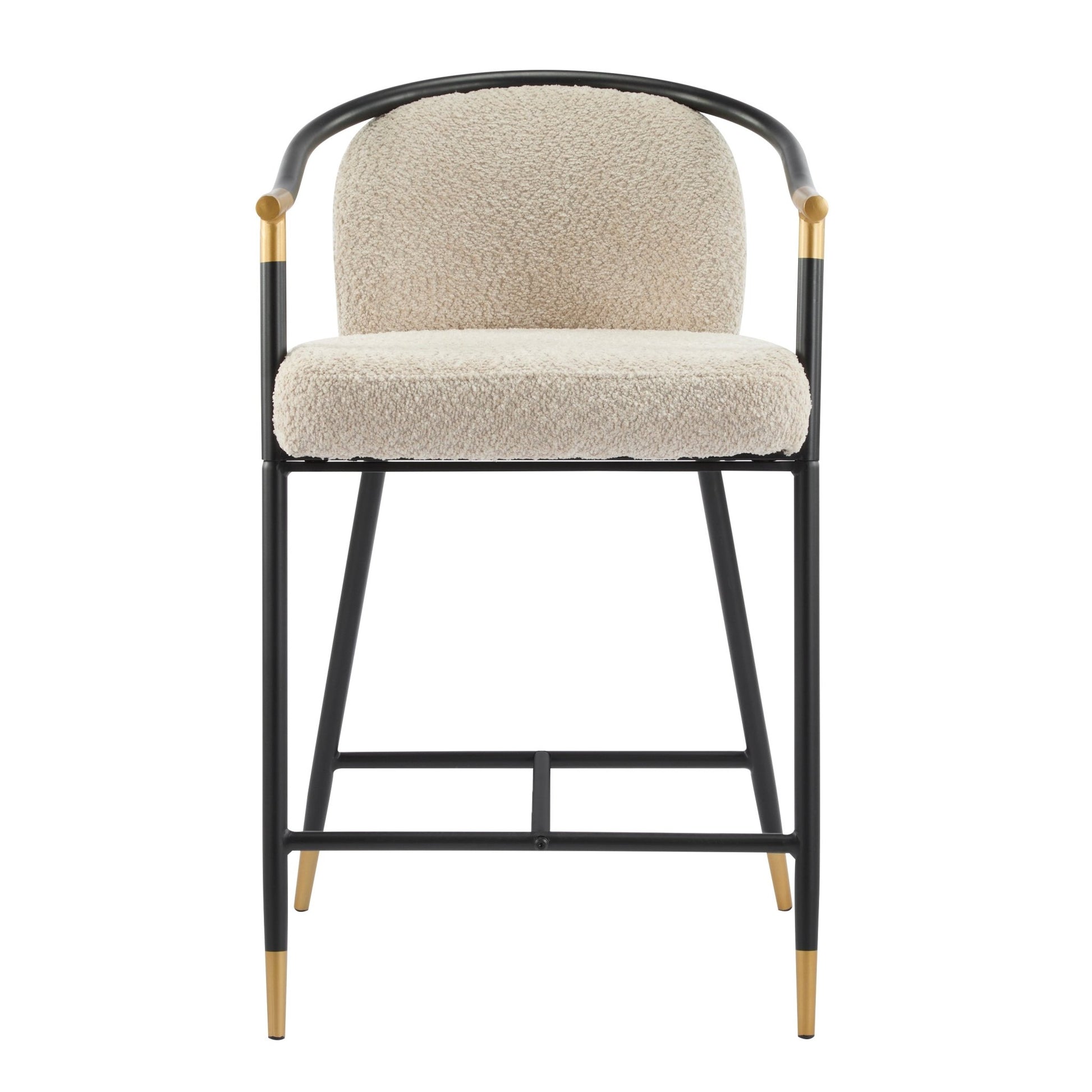 Almond Bouclé Counter Stools with Black & Gold Iron Frame – Set of 2 - 1st Choice Furniture Direct
