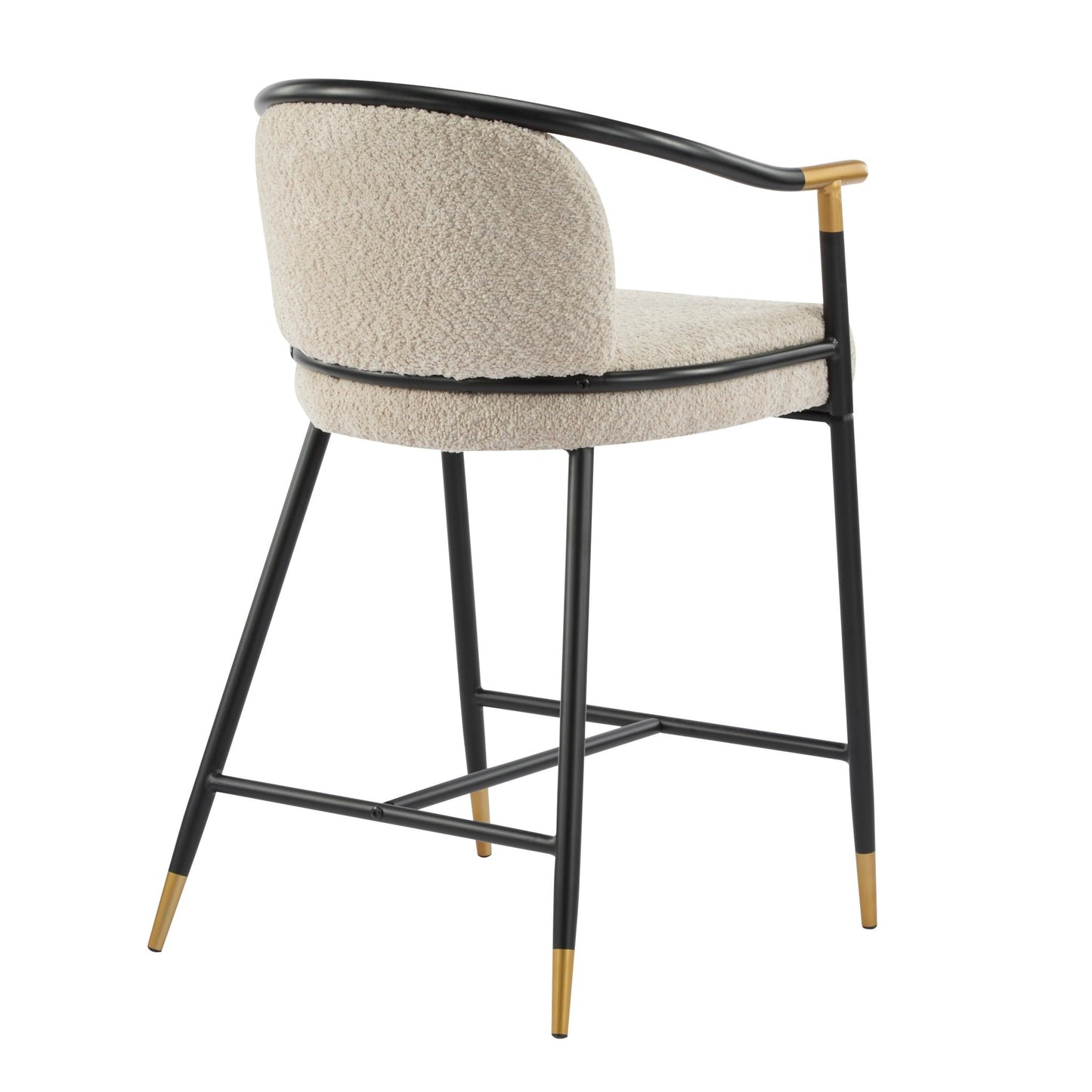 Almond Bouclé Counter Stools with Black & Gold Iron Frame – Set of 2 - 1st Choice Furniture Direct