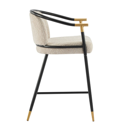Almond Bouclé Counter Stools with Black & Gold Iron Frame – Set of 2 - 1st Choice Furniture Direct