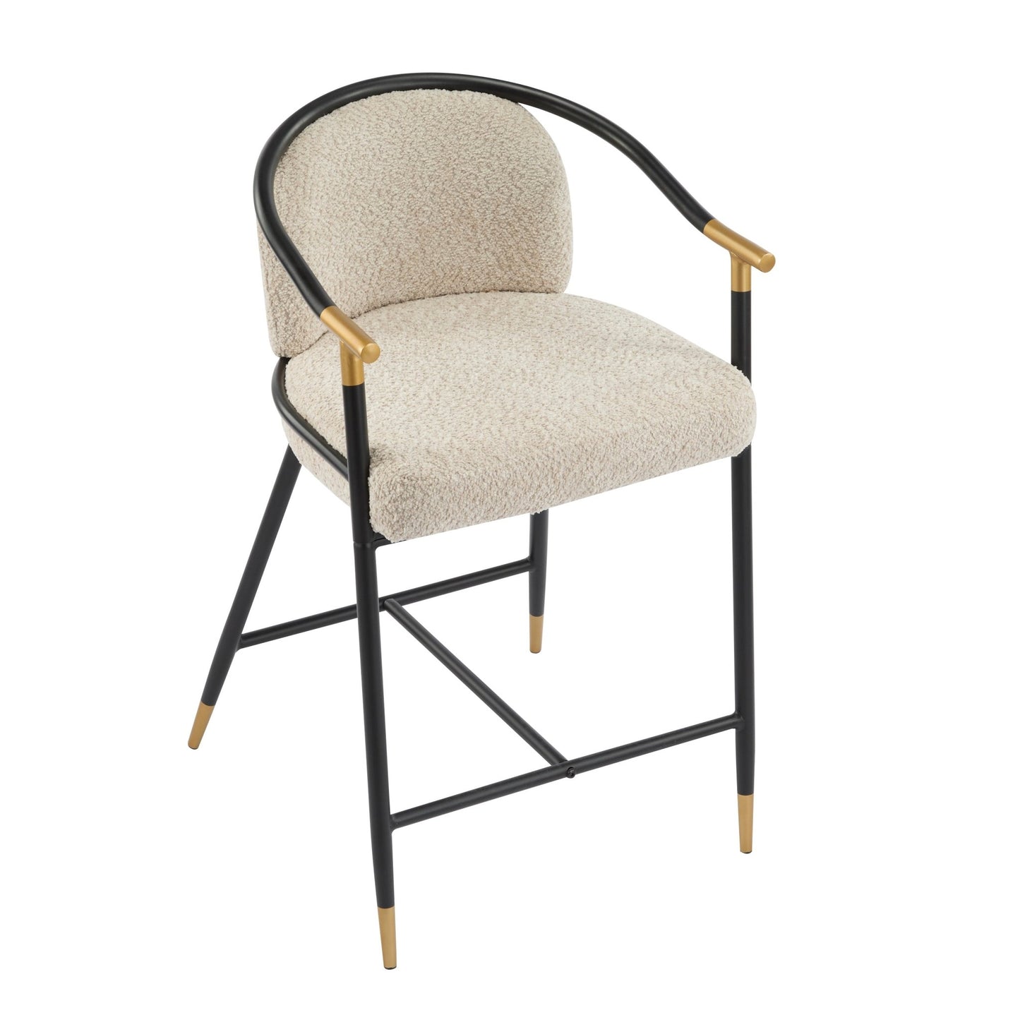 Almond Bouclé Counter Stools with Black & Gold Iron Frame – Set of 2 - 1st Choice Furniture Direct
