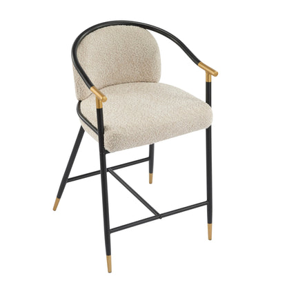 Almond Bouclé Counter Stools with Black & Gold Iron Frame – Set of 2 - 1st Choice Furniture Direct