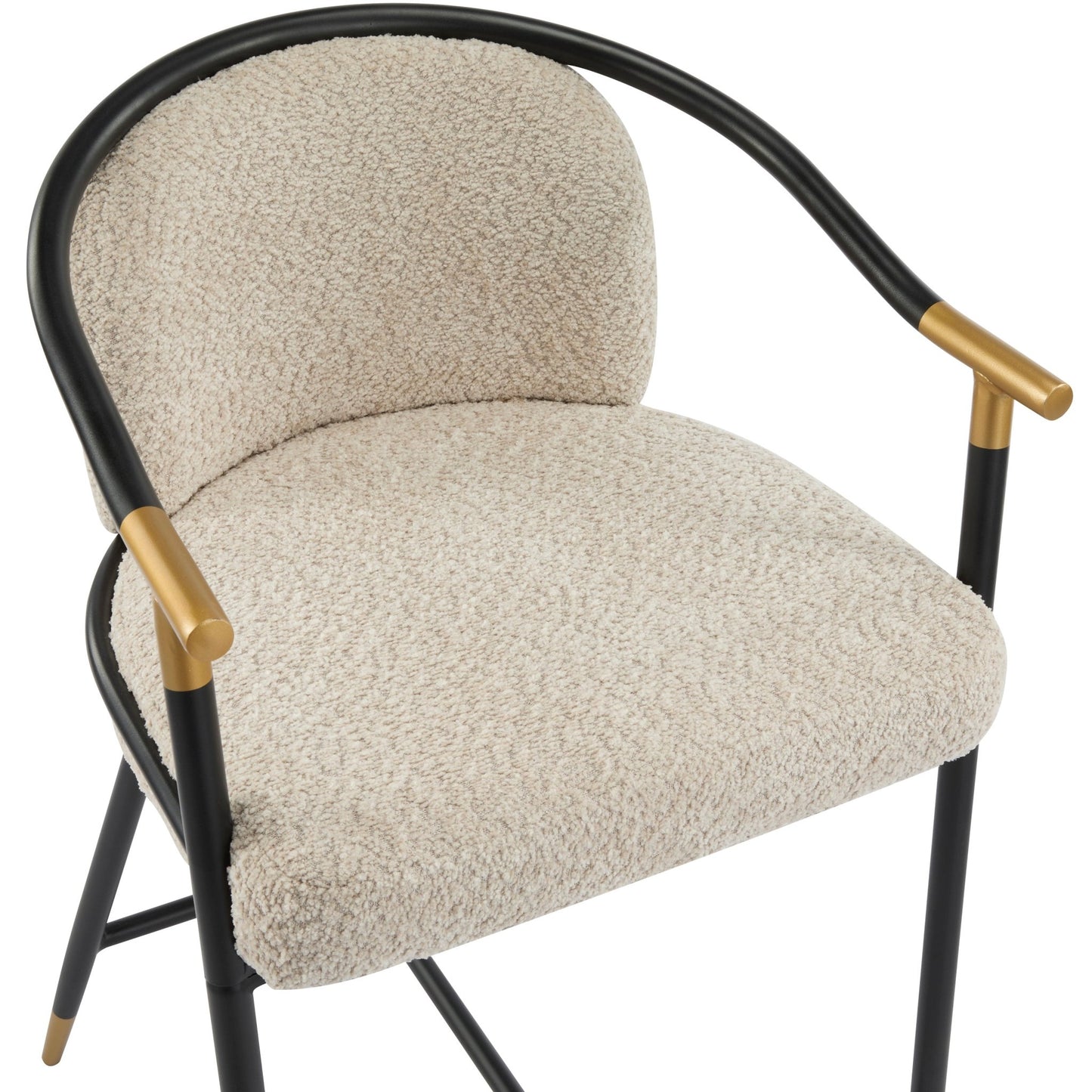 Almond Bouclé Counter Stools with Black & Gold Iron Frame – Set of 2 - 1st Choice Furniture Direct