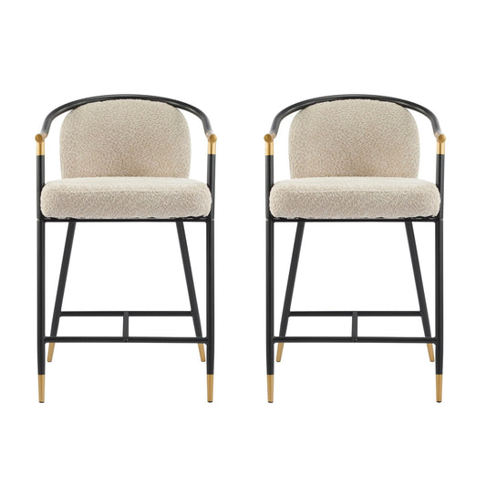 Almond Bouclé Counter Stools with Black & Gold Iron Frame – Set of 2 - 1st Choice Furniture Direct